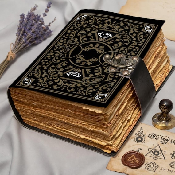 Handmade Gothic Leather Journal with All-Seeing Eye | Vintage Grimoire Notebook | Antique Deckle Edge Paper Diary | Occult Spell Book Gift