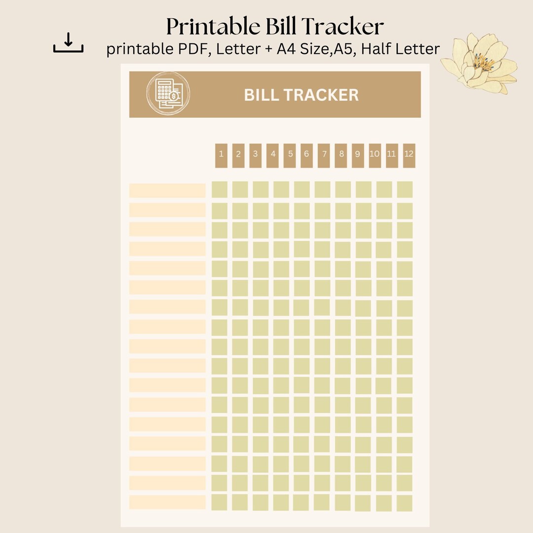 Monthly BILL TRACKER Printable Bill Payment Tracker Bill - Etsy UK