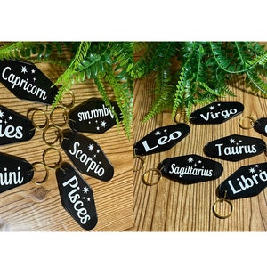 Zodiac Motel Keychains, Astrology Gift, Birthday Gift, Zodiac Signs, Personalized Keychains