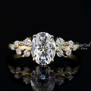 14K Solid Gold Oval Moissanite Engagement Ring Cluster Oval Diamond Ring Proposal Ring for Her Oval Lab Grown Diamond Ring Anniversary Gift