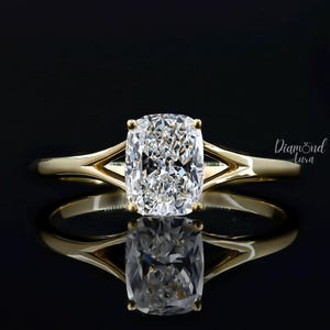 Cushion Cut Lab Grown Diamond Solitaire Engagement Ring IGI Certified Elongated Cushion Cut Diamond Wedding Ring 14K Solid Yellow Gold Ring