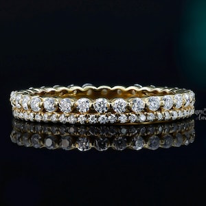Moissanite Full Eternity Wedding Band Women Double Vintage Stacking Band Round Cut Moissanite Eternity Ring Minimalist Bridal Matching Band