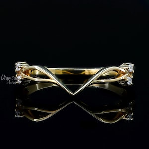 Minimalist Zweig Hochzeitsband für Frauen Natur inspiriert Frauen Ring Blatt Chevron Ring Art Deco V Form Band 14K Weißgold Stapelring