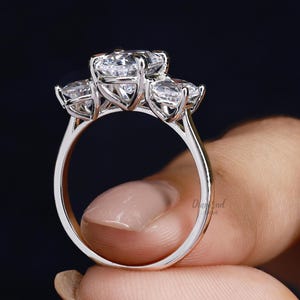 Oval Cut Trilogy Ring Oval Moissanite Three Stone Ring 14k Yellow Gold Ring Past-present-Future Ring Cathedral Ring Oval Engagement Ring