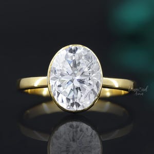 2CT Oval Cut Moissanite Engagement Ring Bezel Set Moissanite Solitaire Ring Promise Anniversary Ring For Women Yellow Gold Wedding Ring