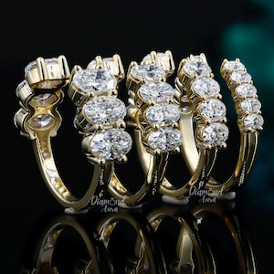 Oval Moissanite Open Wedding Band Women Moissanite Stacking Ring Solid Yellow Gold Moissanite Gap Ring Oval Matching Ring Anniversary Gift