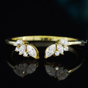 Rose gold Open ring vintage Unique Marquise cut Moissanite diamond Curved wedding band women Solid Gold Matching Bridal promise gift