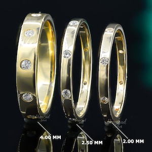 14k Gold Round Moissanite Full Eternity Flush Setting Band Wedding Band for Women Thick Band for Her Solid Gold Eternity Stacking Ring Women