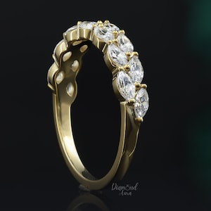 Marquise Moissanite Wedding Band Women 14K Solid Gold Half Eternity Band Vintage Stackable Band Marquise Eternity Ring Art Deco Promise Ring