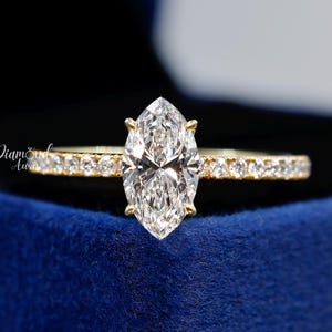 Marquise Cut Lab Grown Diamond Engagement Ring Marquise Lab Grown Diamond Dream Ring Marquise Shape Engagement Ring 14K Gold Solitaire Ring