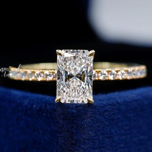 Radiant Cut Lab Grown Diamond Solitaire Ring Radiant Lab Grown Diamond Engagement Ring 14k Yellow Gold Diamond Ring Radiant Engagement Ring
