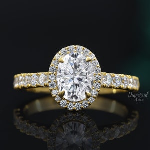 Oval Halo Moissanite Engagement Ring 14K White Gold Ring For Women Oval Cut Moissanite Ring Oval Moissanite Art Deco Ring Anniversary Ring