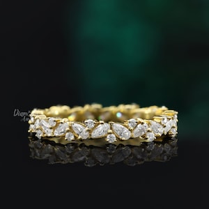 Moissanite Eternity Band Pear and Round Vintage Wedding Band 14K Gold Stacking Ring Pear Moissanite Ring  Art Deco Ring Full Eternity Band
