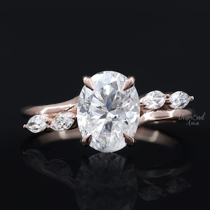 Oval Engagement Ring Oval Moissanite Engagement ring Side Marquise Moissanite Solid Gold Ring Anniversary Gift Ring For Her Unique Oval Ring