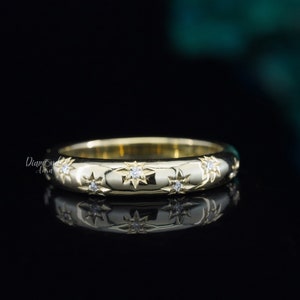 Vintage Starburst Wedding Band For Her 14k Gold Pave Setting Band Gift His Her Wedding Ring Alternative Wedding Band Celestial Wedding Ring