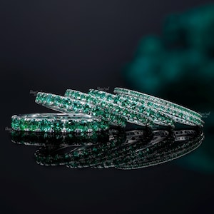 Natural Emerald Eternity Band Emerald Wedding Ring May Birthstone Ring Micro Pave Emerald Eternity Band 14k White Gold Pave set Ring Gift