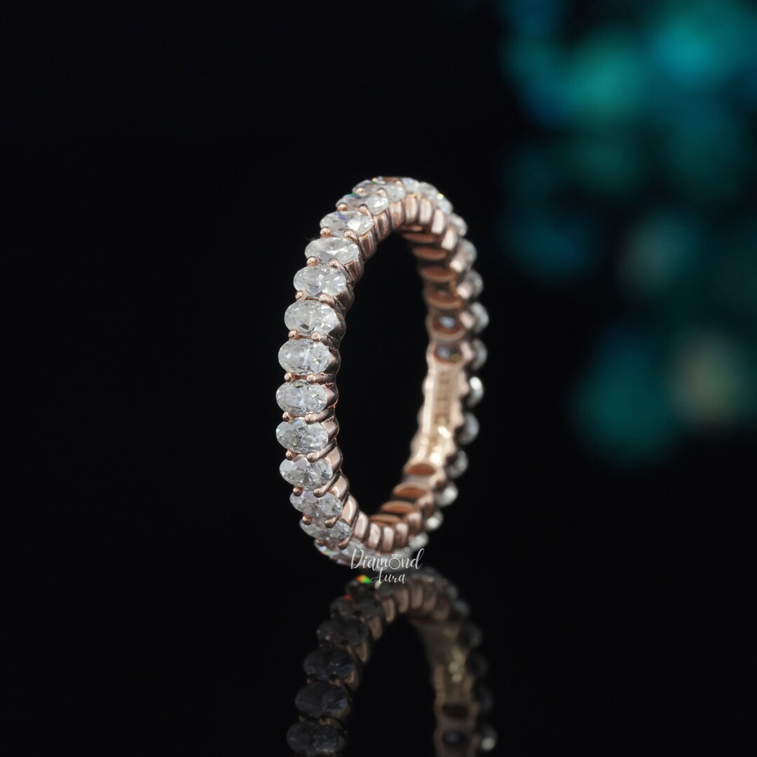 Oval Moissanite Eternity Band 14K Solid Gold Wedding Band Women Oval ...
