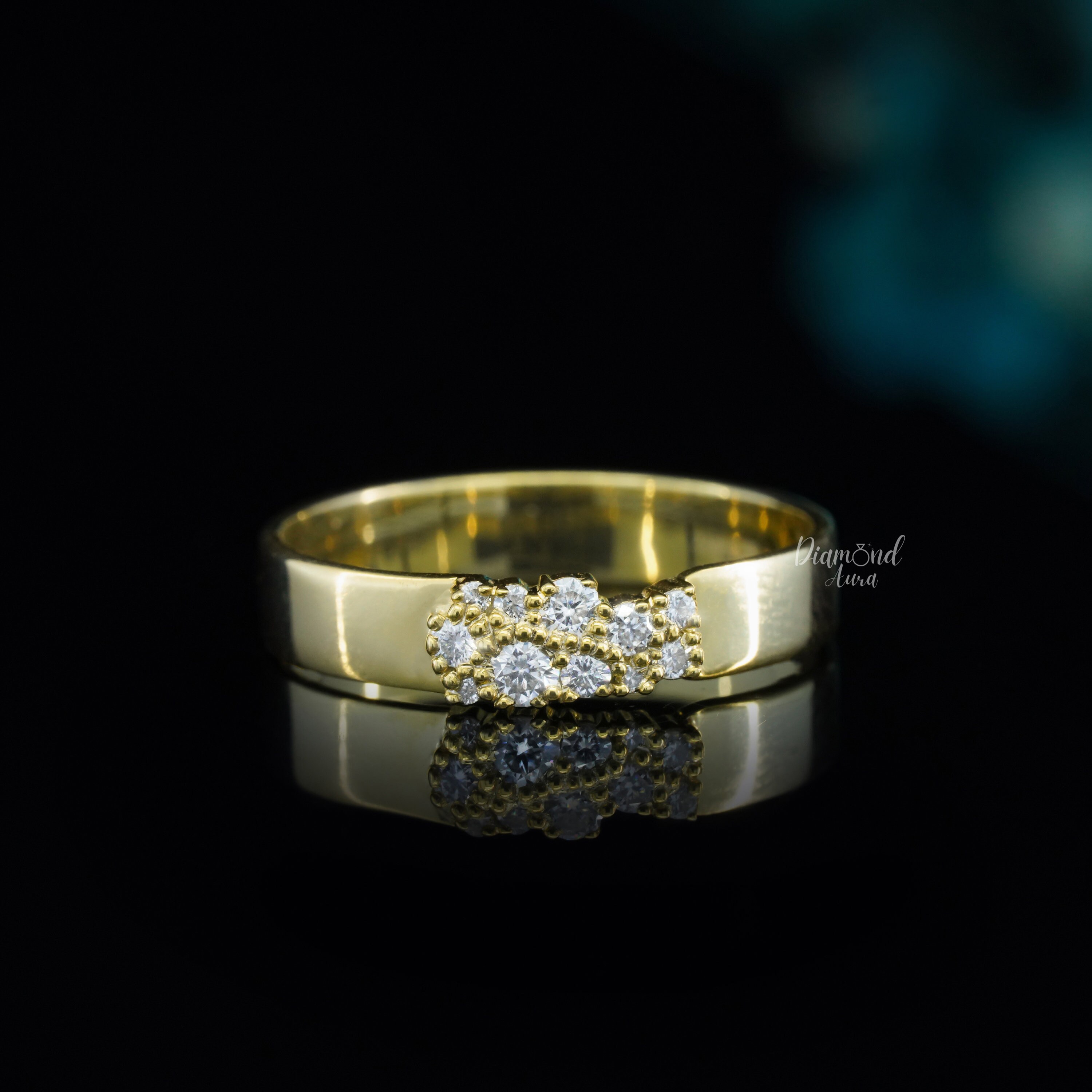 14K Gold Cigar Ring Cluster Wedding Band Moissanite Eternity Band ...