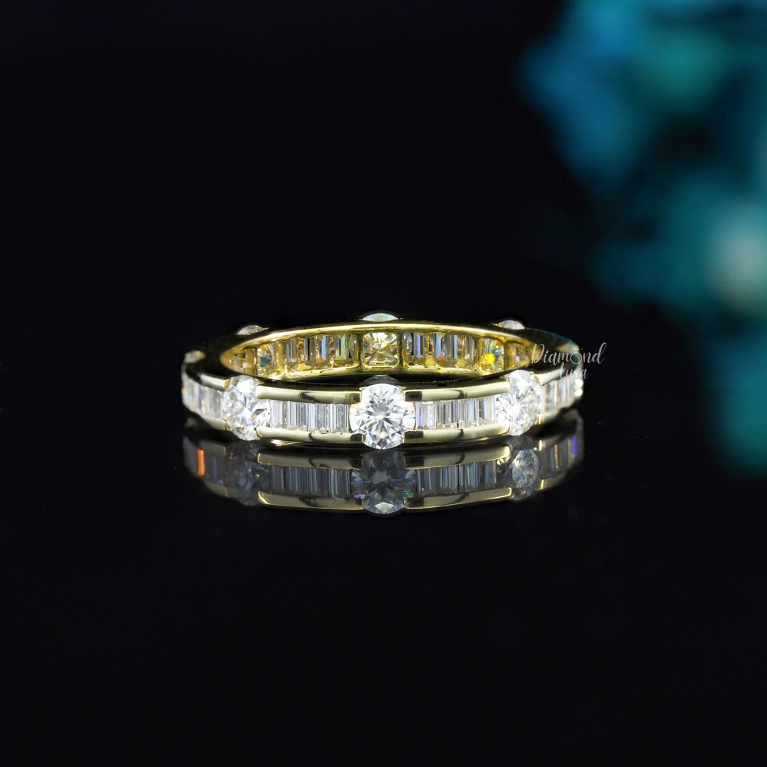 Baguette Wedding Band Full Eternity Band 14K Solid Gold Moissanite Band ...