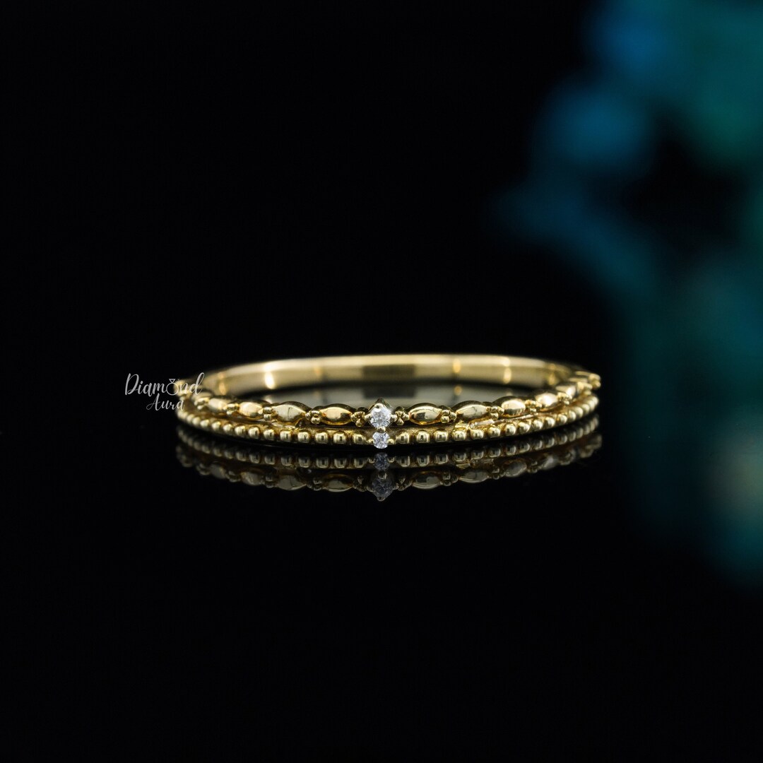 Art Deco Wedding Band Half Eternity Band Dainty Stacking Ring 14K Solid ...