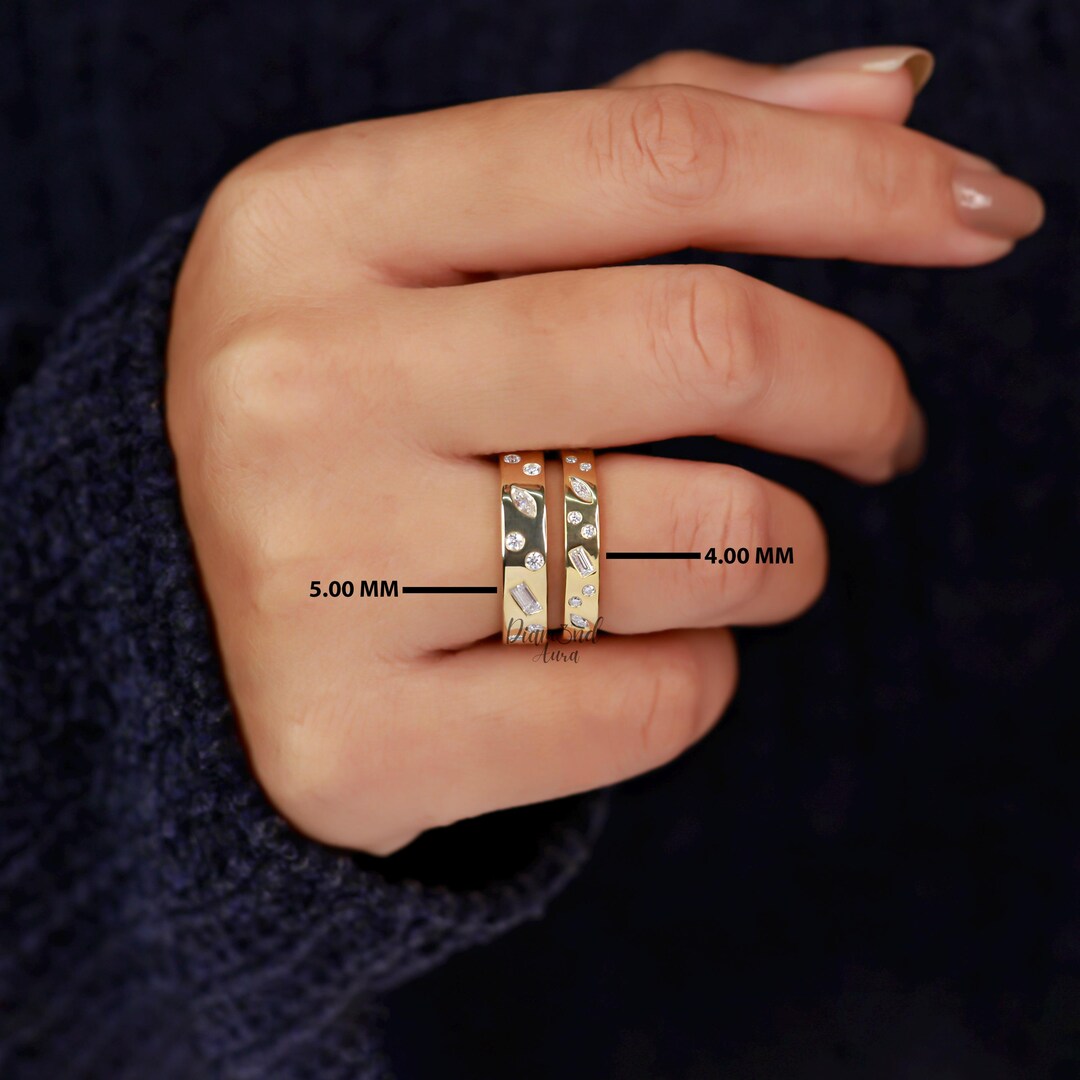 Mix Shaped Flush Set Wedding Band for Women Baguette, Round & Marquise ...