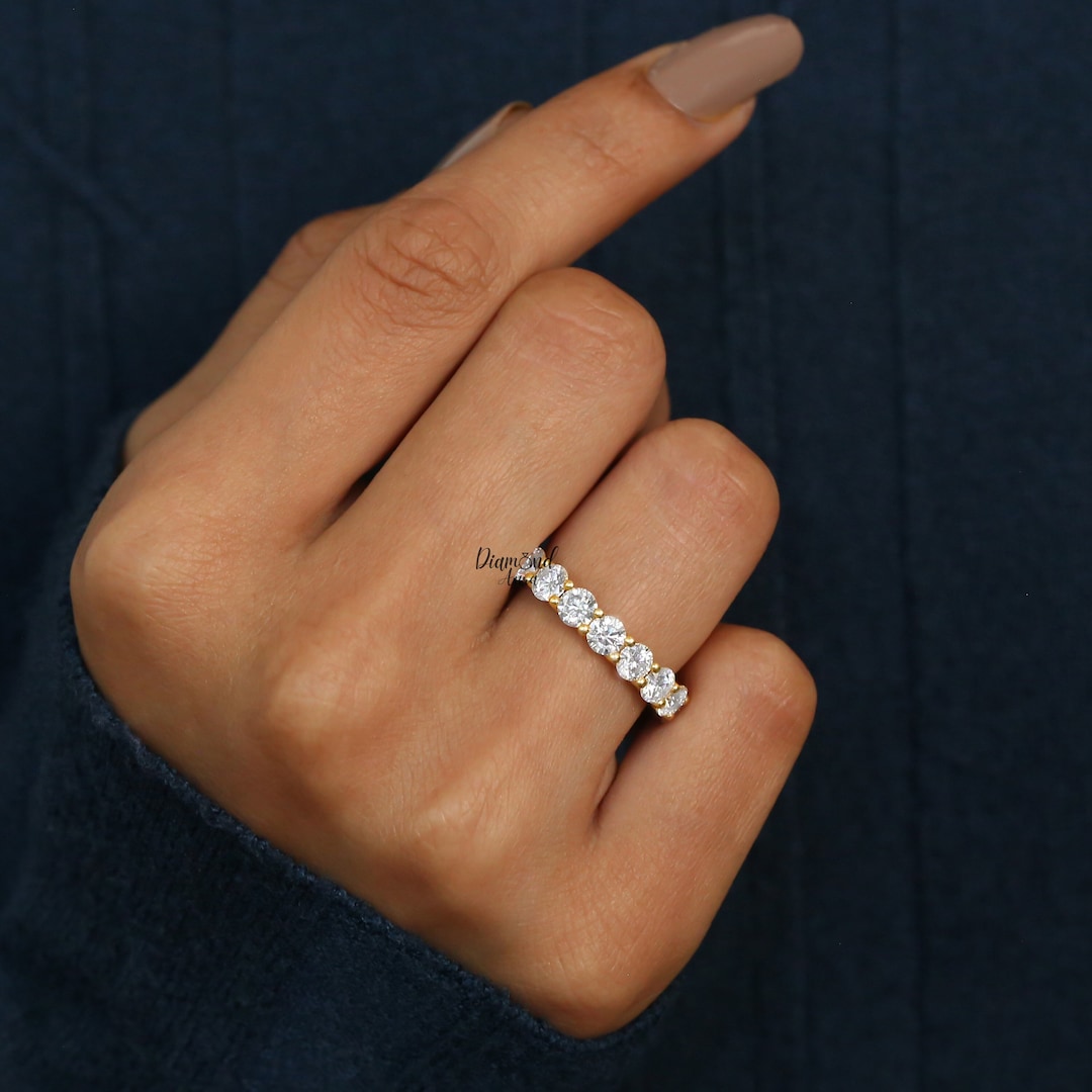 Moissanite Eternity Band 14K Solid Gold Wedding Ring Round Brilliant ...