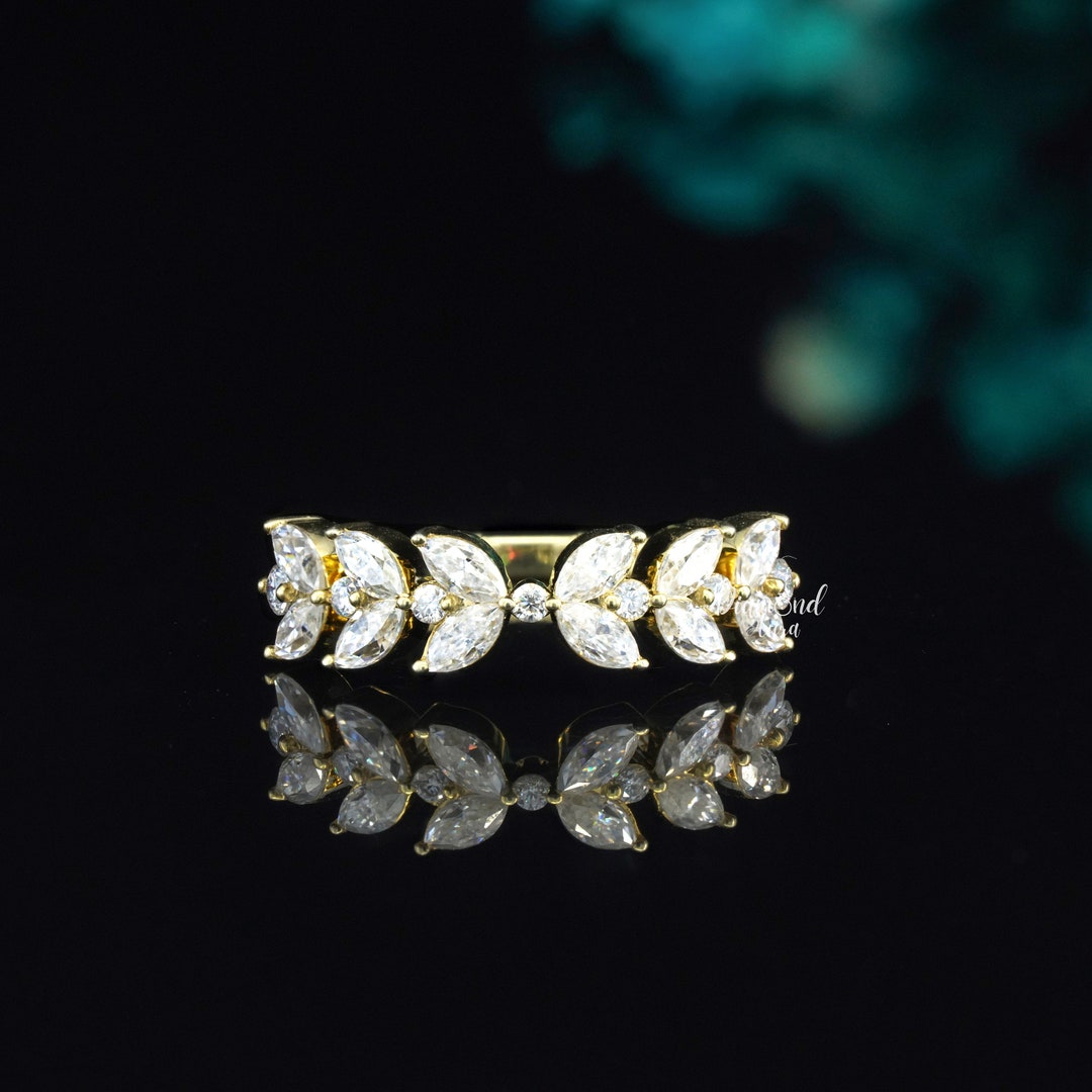 Marquise Moissanite Wedding Band 14K Gold Stacking Ring Marquise and ...