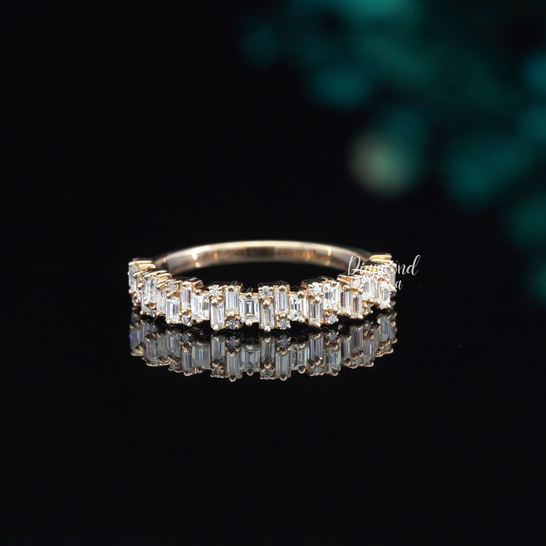 Baguette Wedding Band 14K Gold Half Eternity Ring Vintage Baguette Ring ...