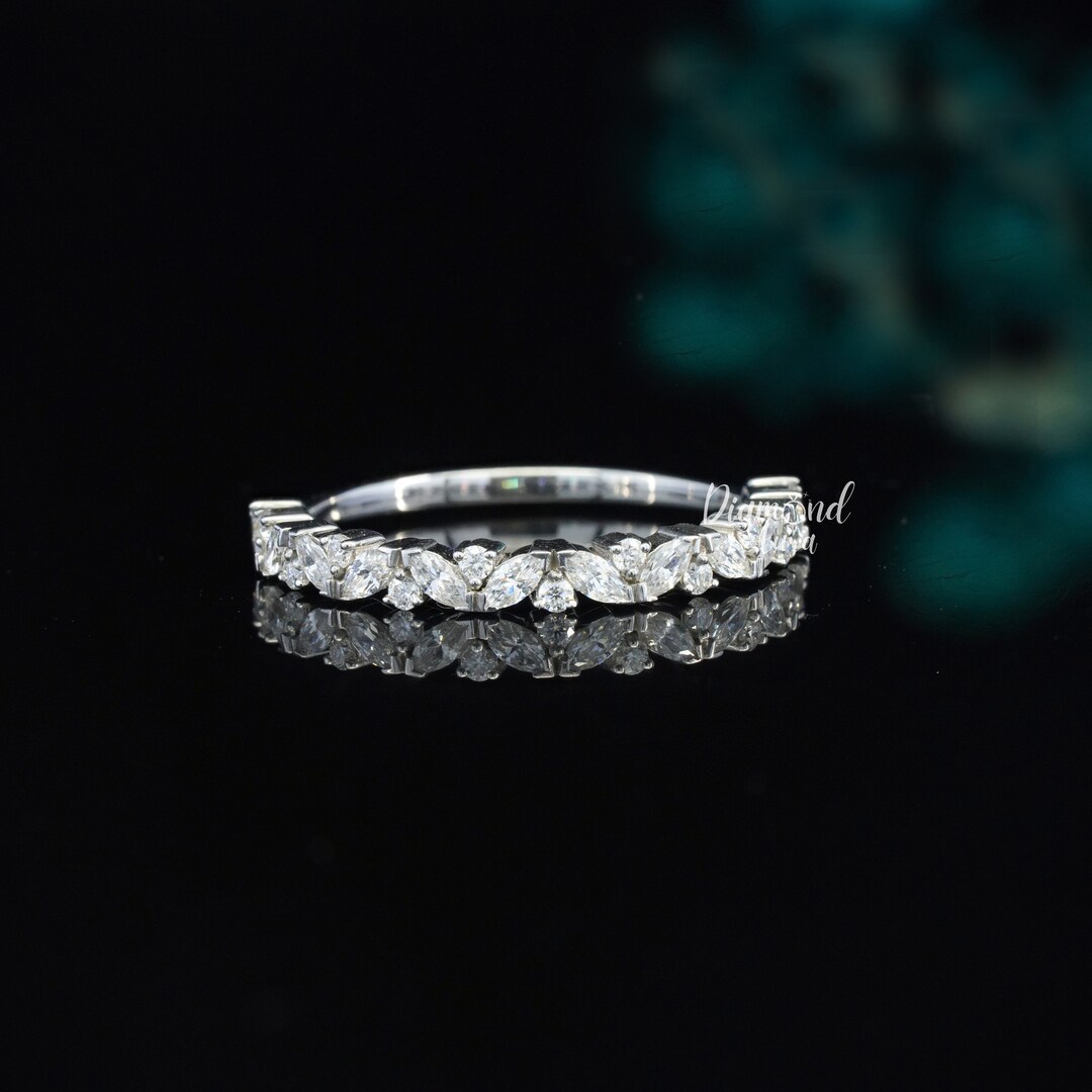 Marquise Wedding Band Half Eternity Band 14k Gold Stacking Ring Dainty ...