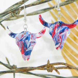 Polymer Clay Patriotic Bull Dangle Earrings
