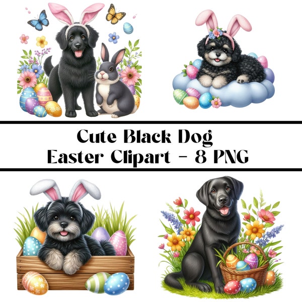 Cute Black Dog Watercolour Clipart Bundle PNG Cute  Dog Easter Clipart PNG for Dog Lovers Sublimation PNG for Commercial Use + 2 fonts free