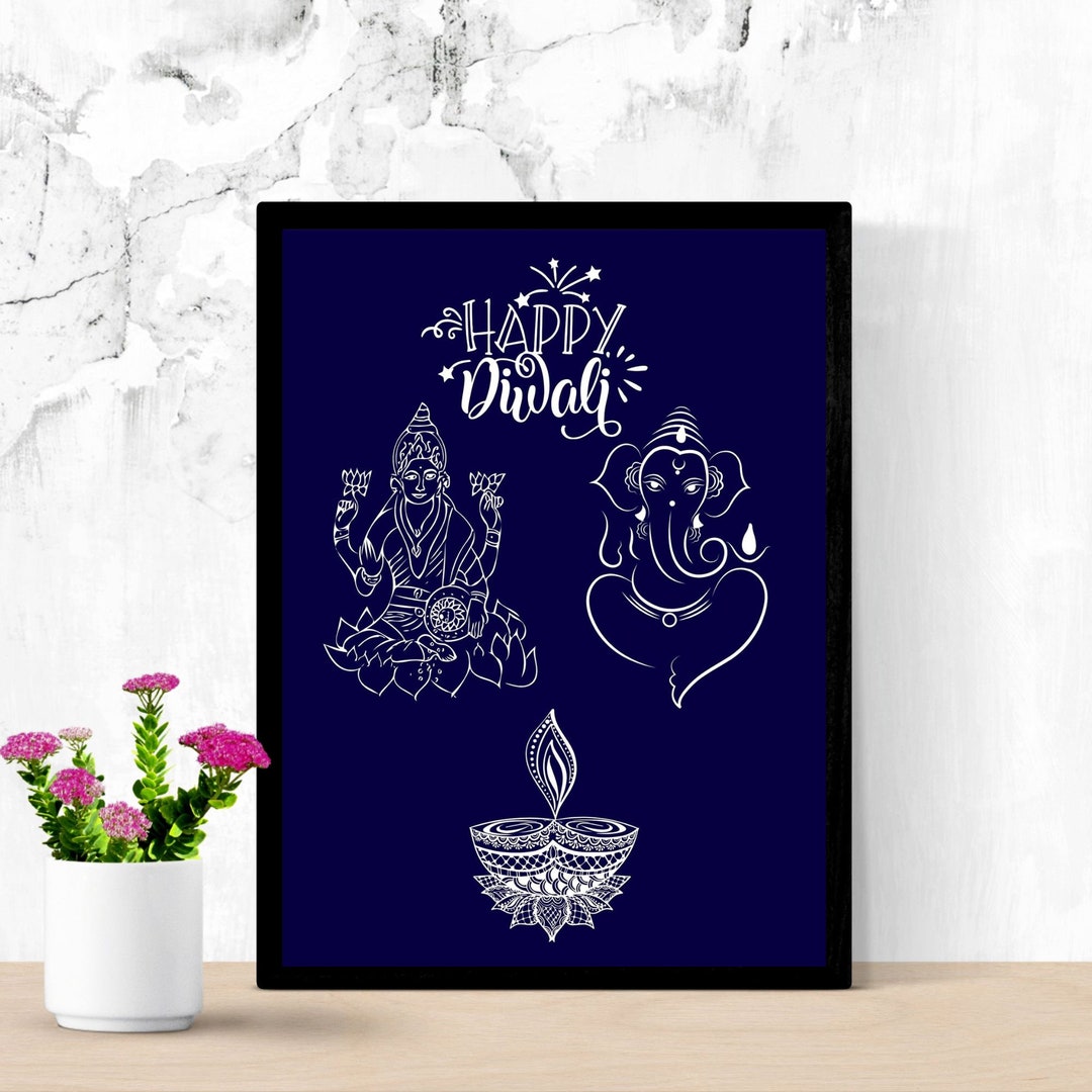 Printable Ganesh Laxmi Happy Diwali Wall Art Happy (Instant Download