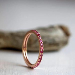 ruby wedding band, ruby eternity ring, 14k gold ruby ring, dainty minimalist ring, stacking ring, july birthstone, personalized gift for her