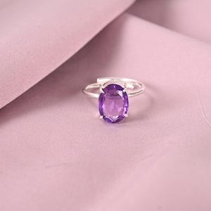 925 Sterling Silver Amethyst Ring, Purple Gemstone Ring, February Birthstone Ring, Handmade Ring, Oval Amethyst Designer Ring, Promise Ring