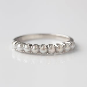 Freshwater Pearl Eternity Wedding Band Gold Plated Stackable Matching Band For Women June Birthstone Promise Engagement Gift Vintage Jewelry
