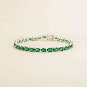 Emerald tennis bracelet 14K gold plated Oval Eternity tennis bracelet gold Art Deco vintage Emerald bracelet women for gift Wedding gift