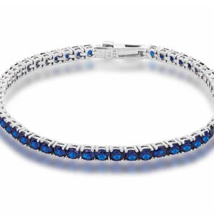 Blue sapphire tennis bracelet 14K gold plated  | Round blue sapphire tennis bracelet gold Art Deco vintage blue sapphire bracelet