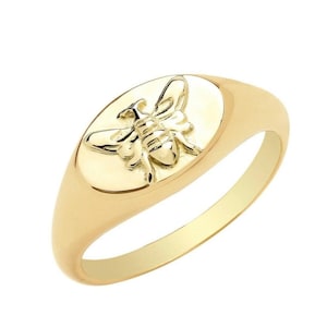 14k gold Bee ring, Honey bee signet ring, Pinky ring, Bee jewelry, Sterling silver women ring, Gift for women, Statement vintage rings, ring