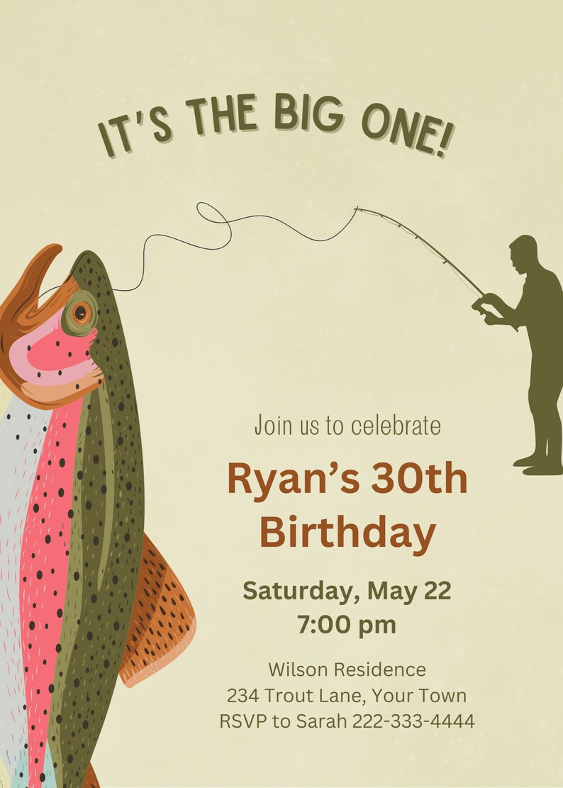 Big Fish Birthday Party Invitation, Fishing Birthday Invitation ...