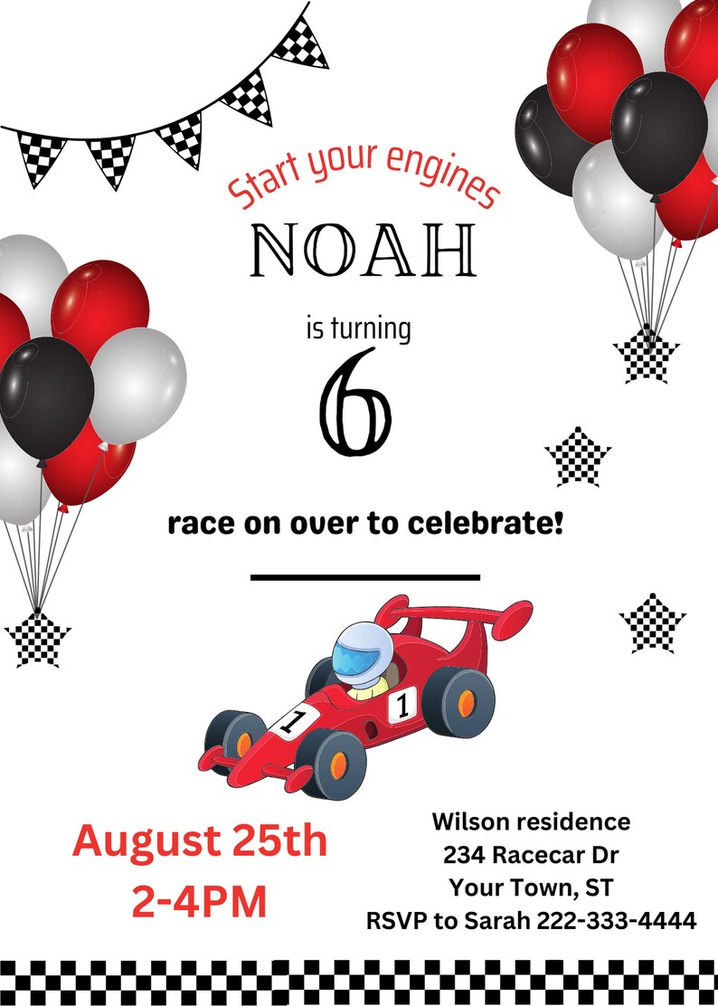 Birthday Invitation Race Car Party Invite Race Car Birthday Invitation ...