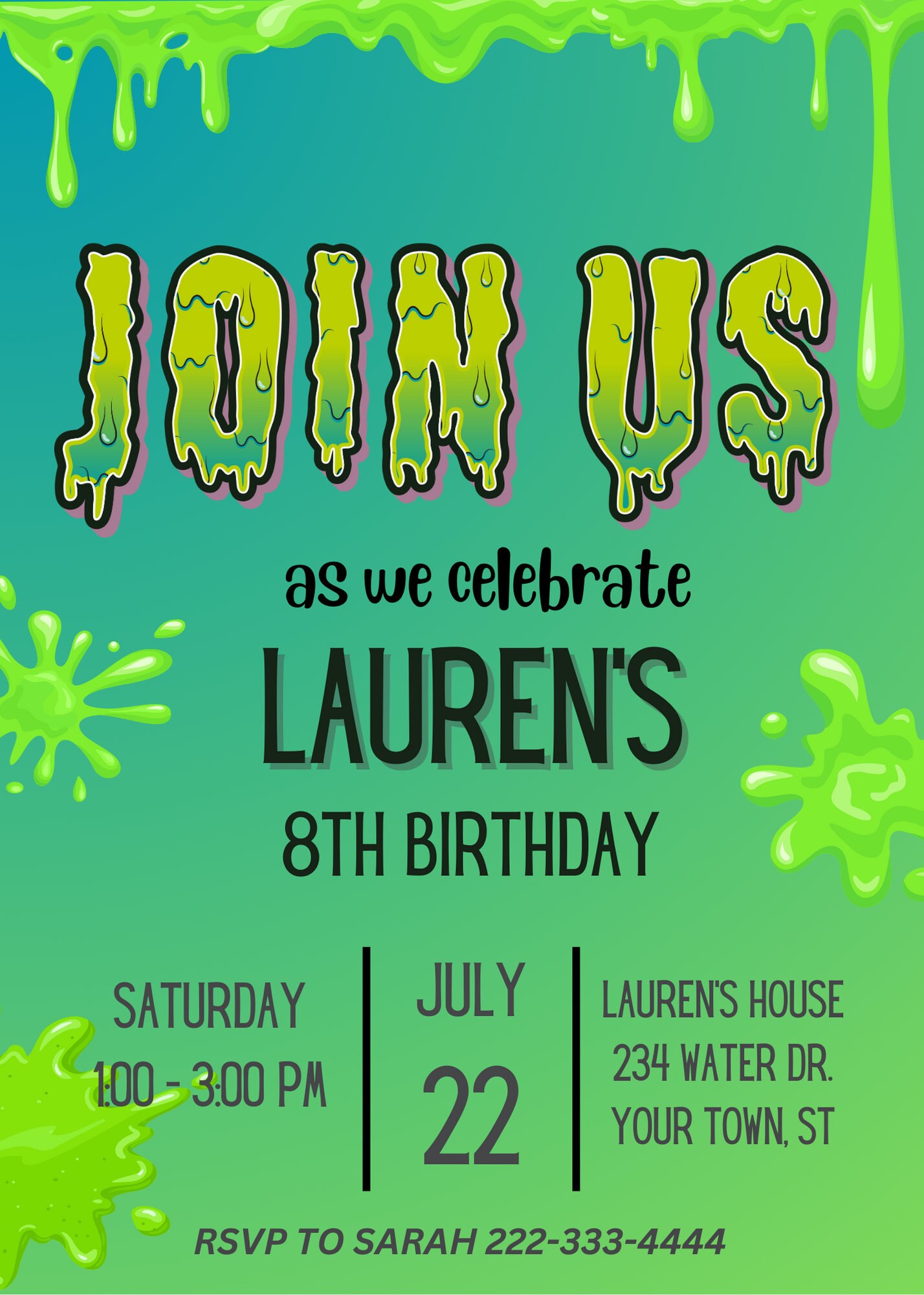 Birthday Invitation Kid Birthday Invite Slime Birthday Editable ...