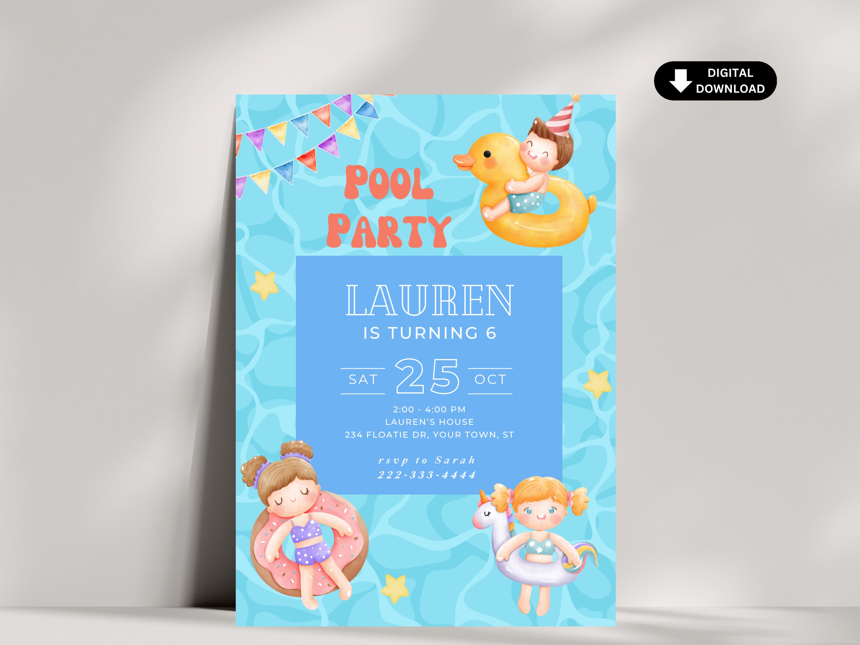 Birthday Invitation Pool Party Invite Swimming Birthday Party Editable ...