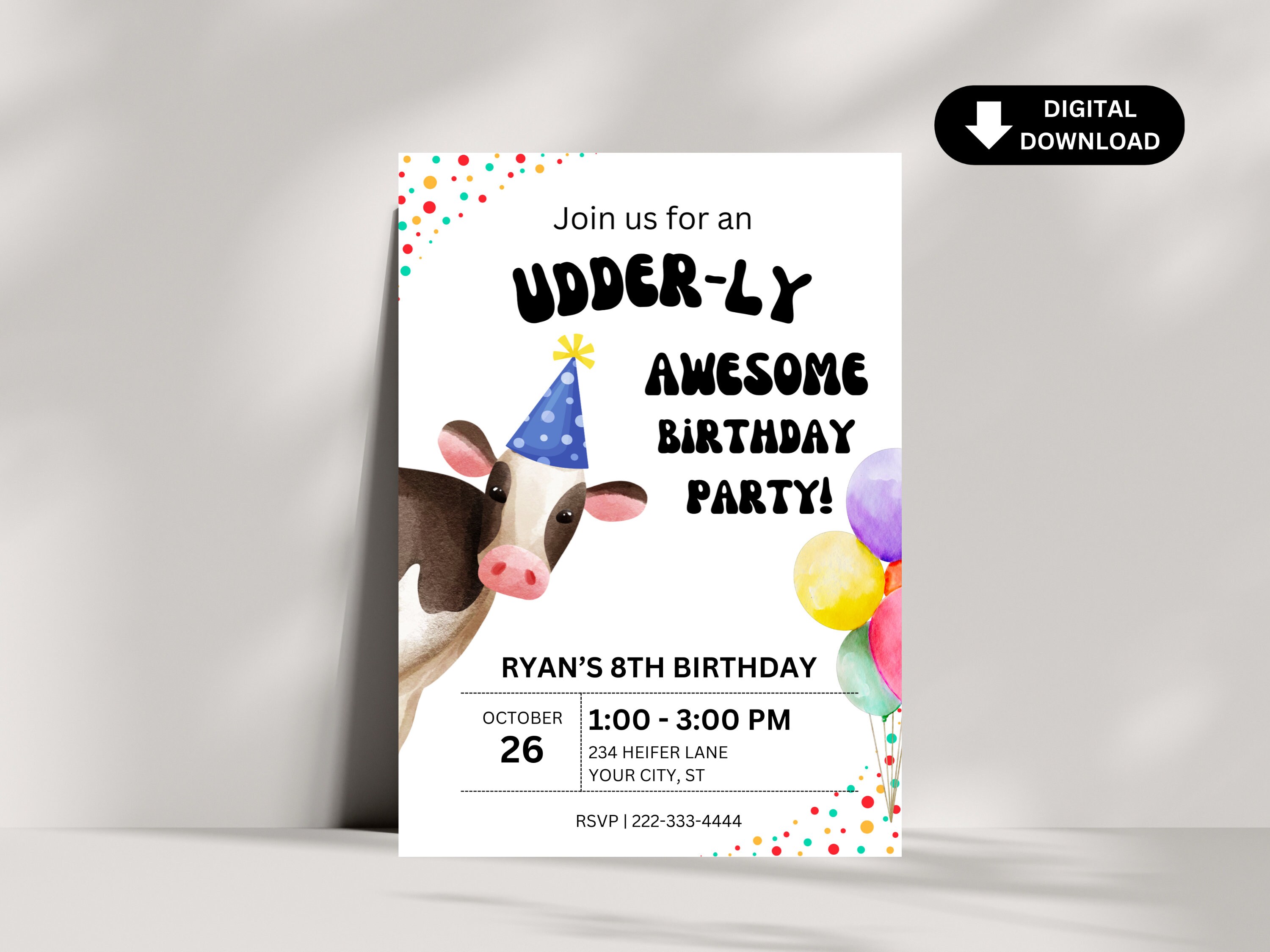 Birthday Invitation Cow Birthday Party Invite Cow Birthday Editable ...