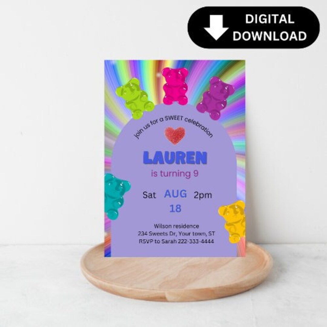 Gummy Bears Party Invitation, Kids Birthday Invitation, Gummies ...