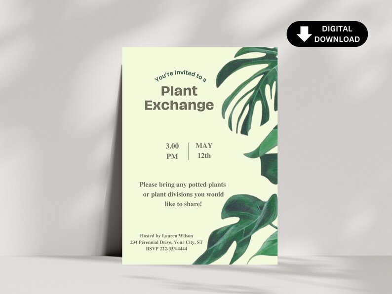 Plant Party Invitation, Plant Exchange Invitation, Plant Party