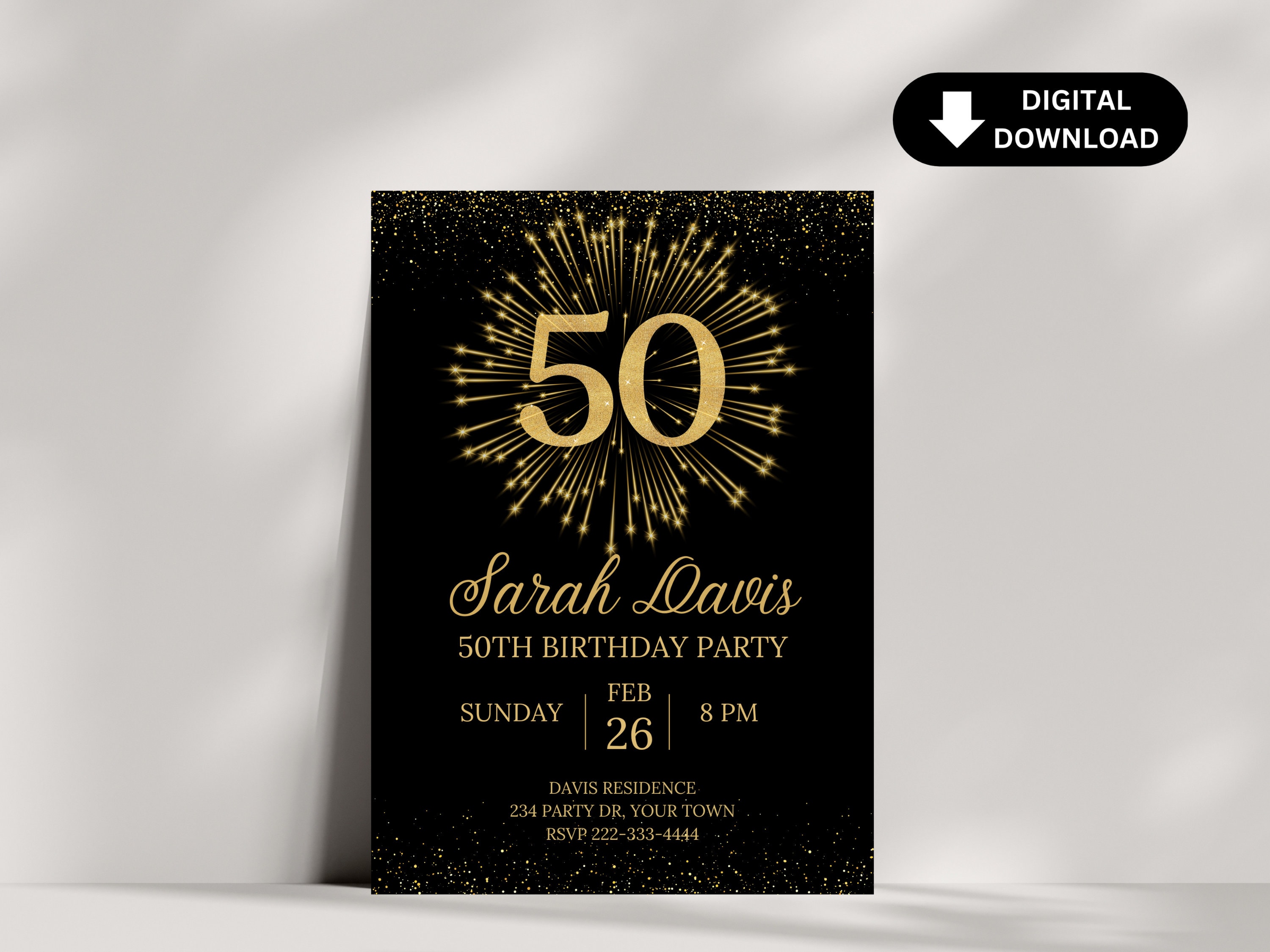 50th Birthday Party Invitation, 50th Birthday Invitation, 50th Birthday, Editable, Printable ...