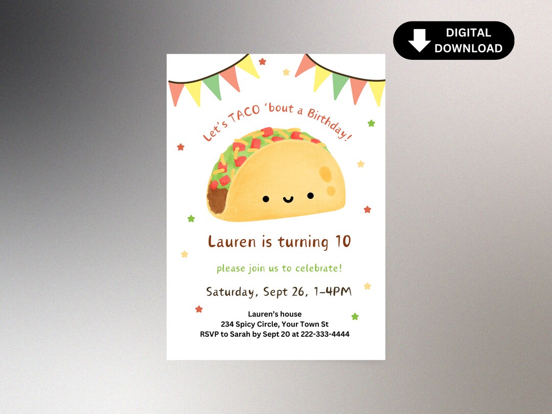 Taco Party Invitation, Taco Birthday Invitation, Taco Birthday ...