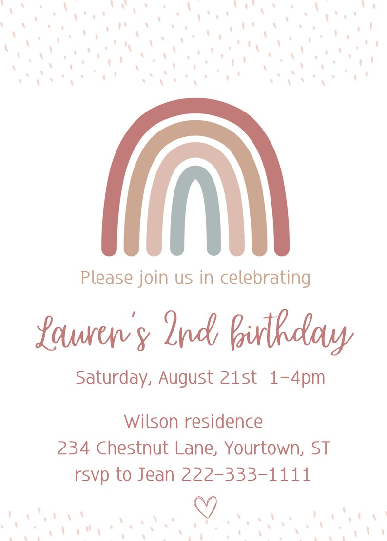 Rainbow Party Invitation, Kids Birthday Invitation, Rainbow Birthday ...