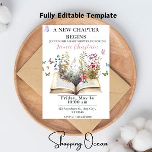 Storybook Baby Shower Template Invite Editable A New Chapter is Will Soon Begin Baby Shower Invitation Party A New Chapter Is About To Begin