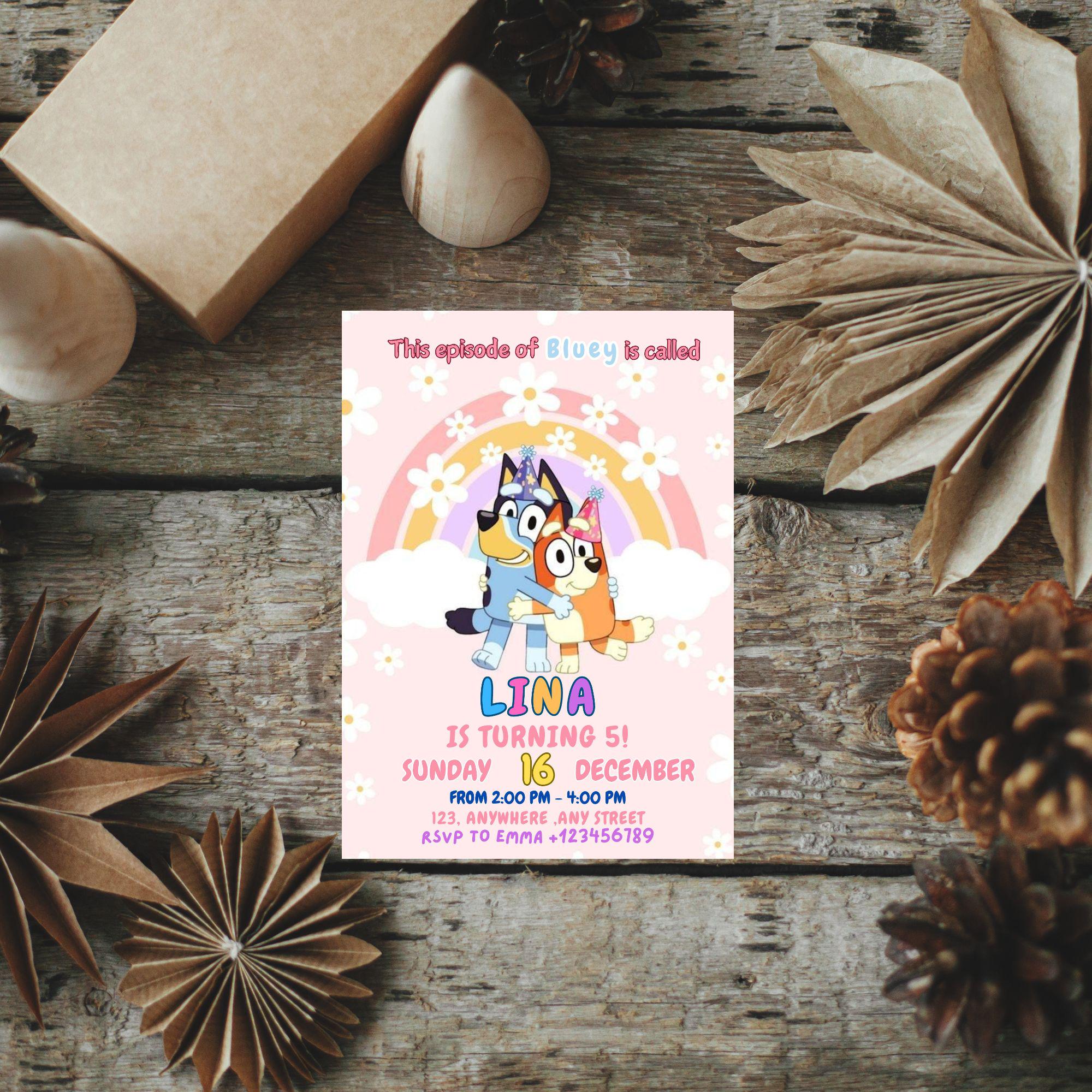Bluey Girl Watercolor Invitation